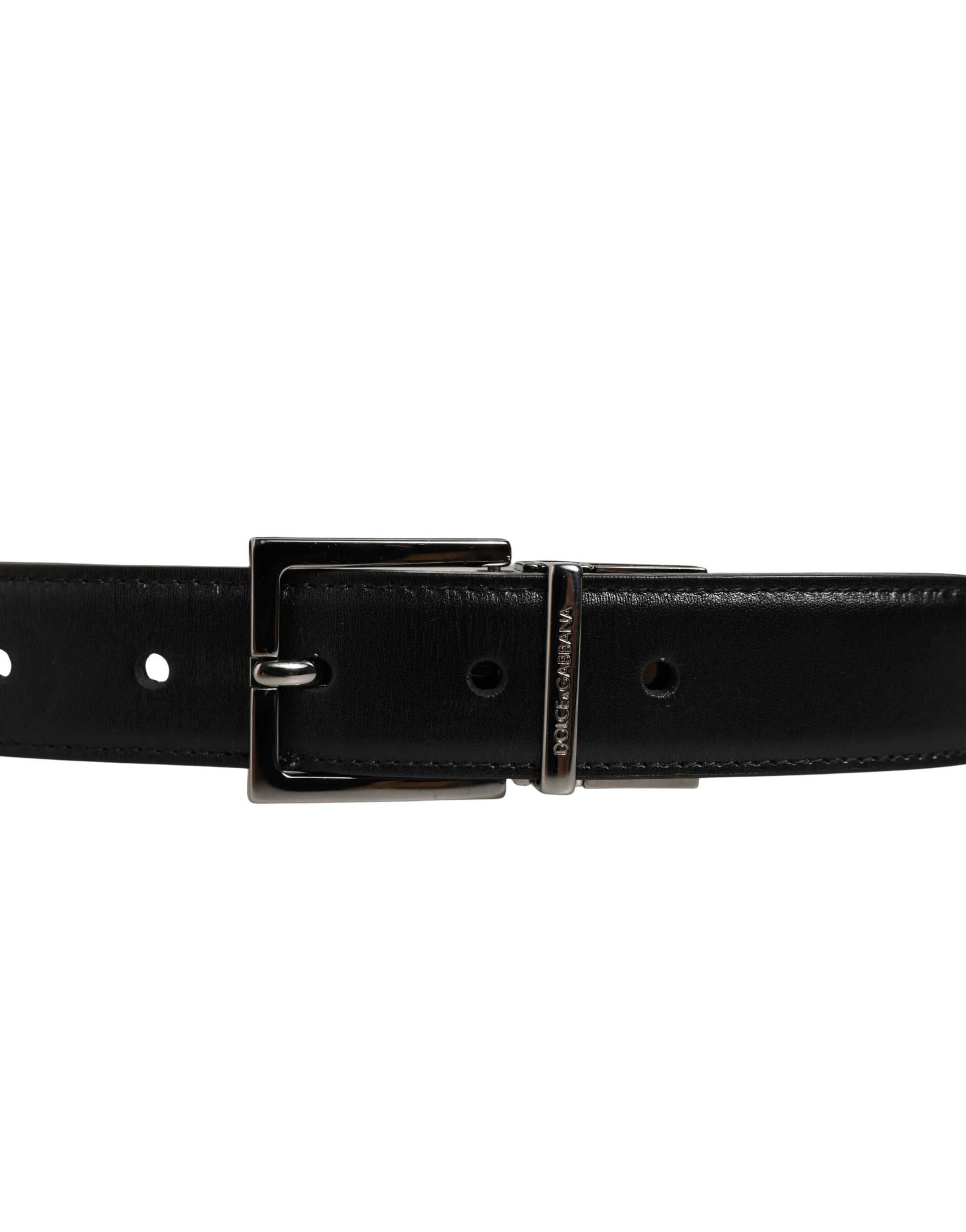 Dolce & Gabbana Black Classic Leather Silver Tone Buckle Belt Dolce & Gabbana