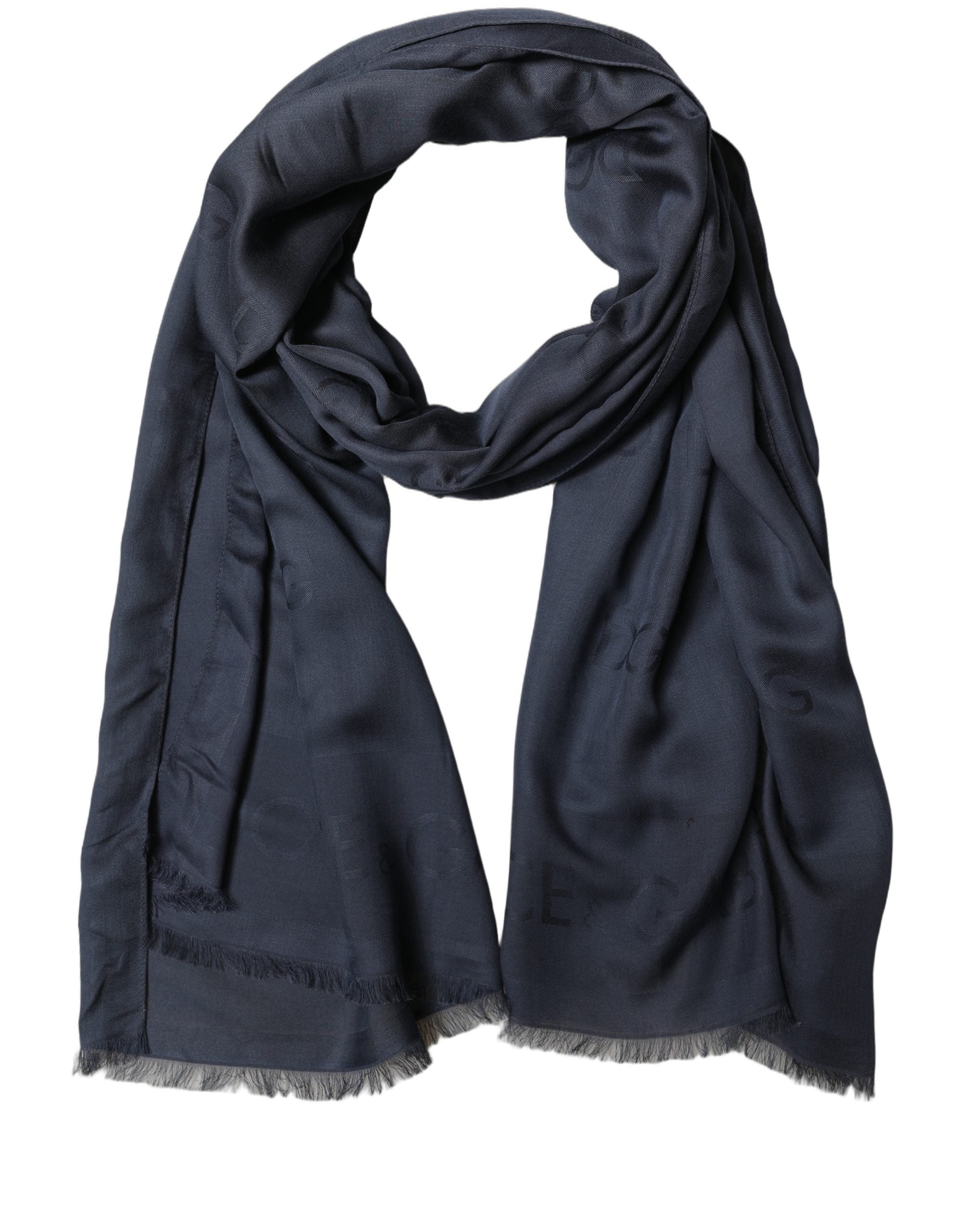 Dolce & Gabbana Dark Blue Modal Frayed Edge Lace Stole Scarf Dolce & Gabbana