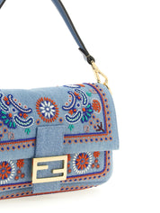 Fendi Blue Cotton Shoulder Bag