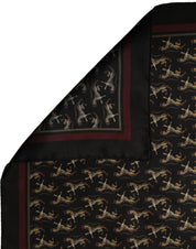 Dolce & Gabbana Black Horse Silk Pocket Square Foulard Scarf Dolce & Gabbana