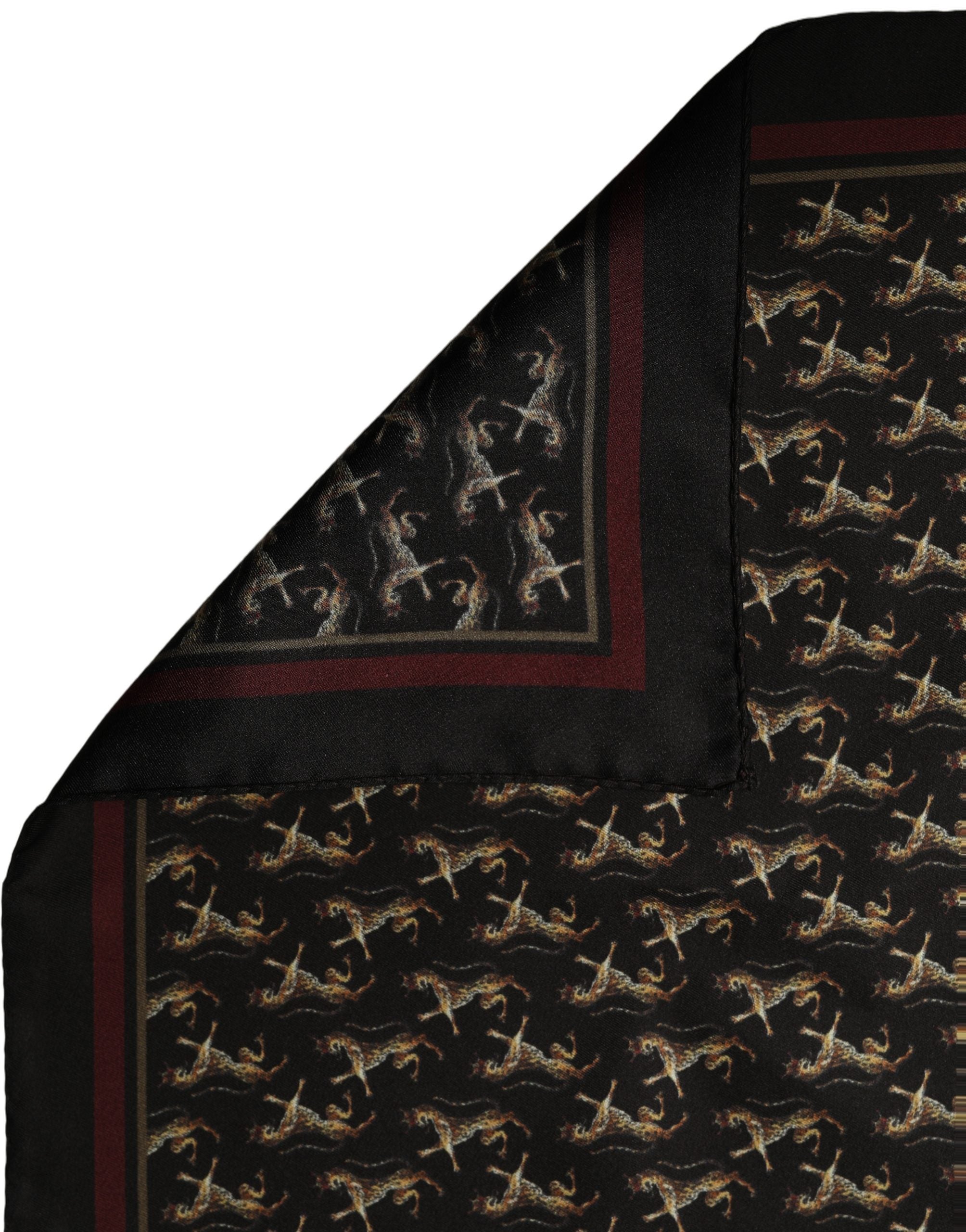 Dolce & Gabbana Black Horse Silk Pocket Square Foulard Scarf Dolce & Gabbana