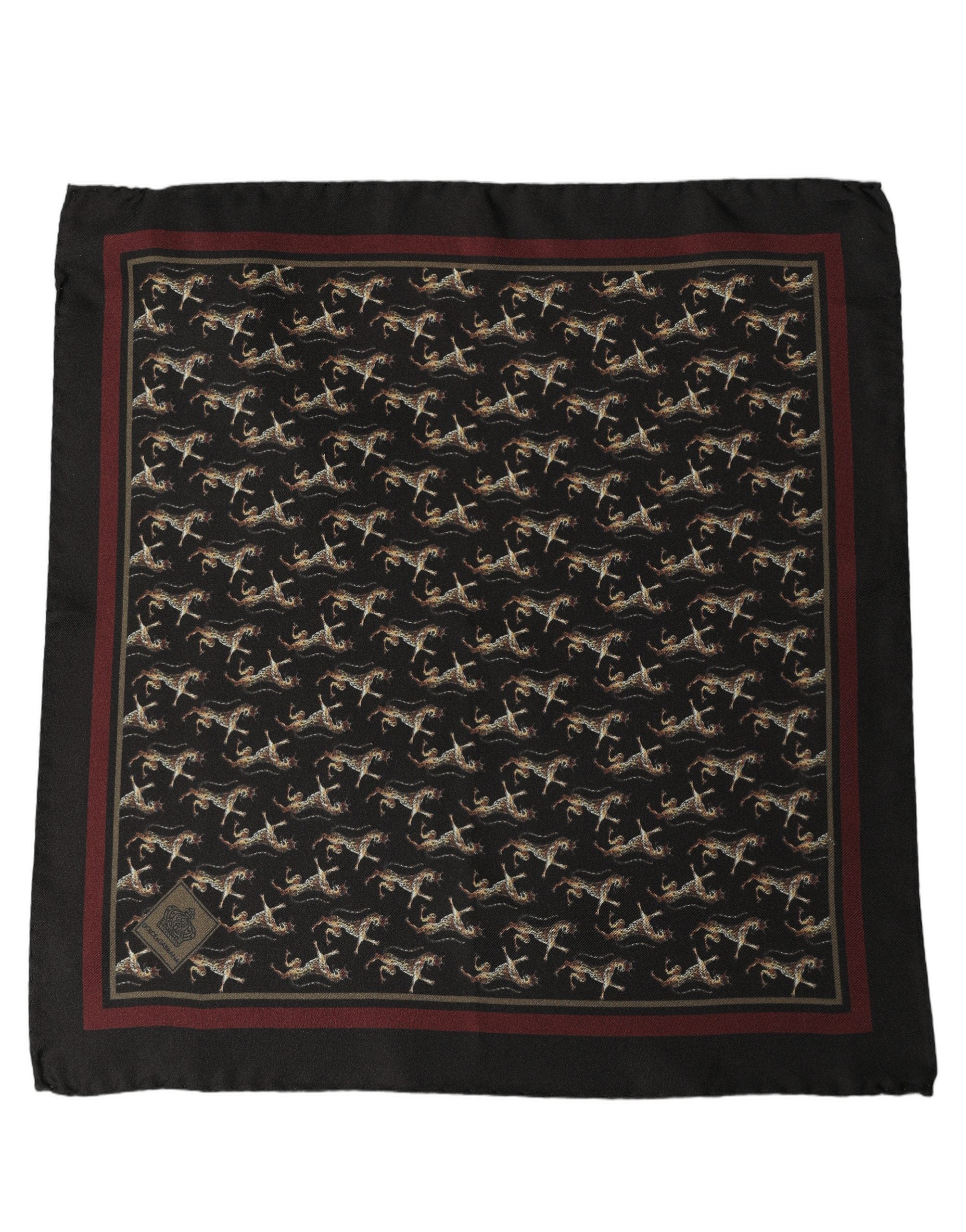 Dolce & Gabbana Black Horse Silk Pocket Square Foulard Scarf Dolce & Gabbana