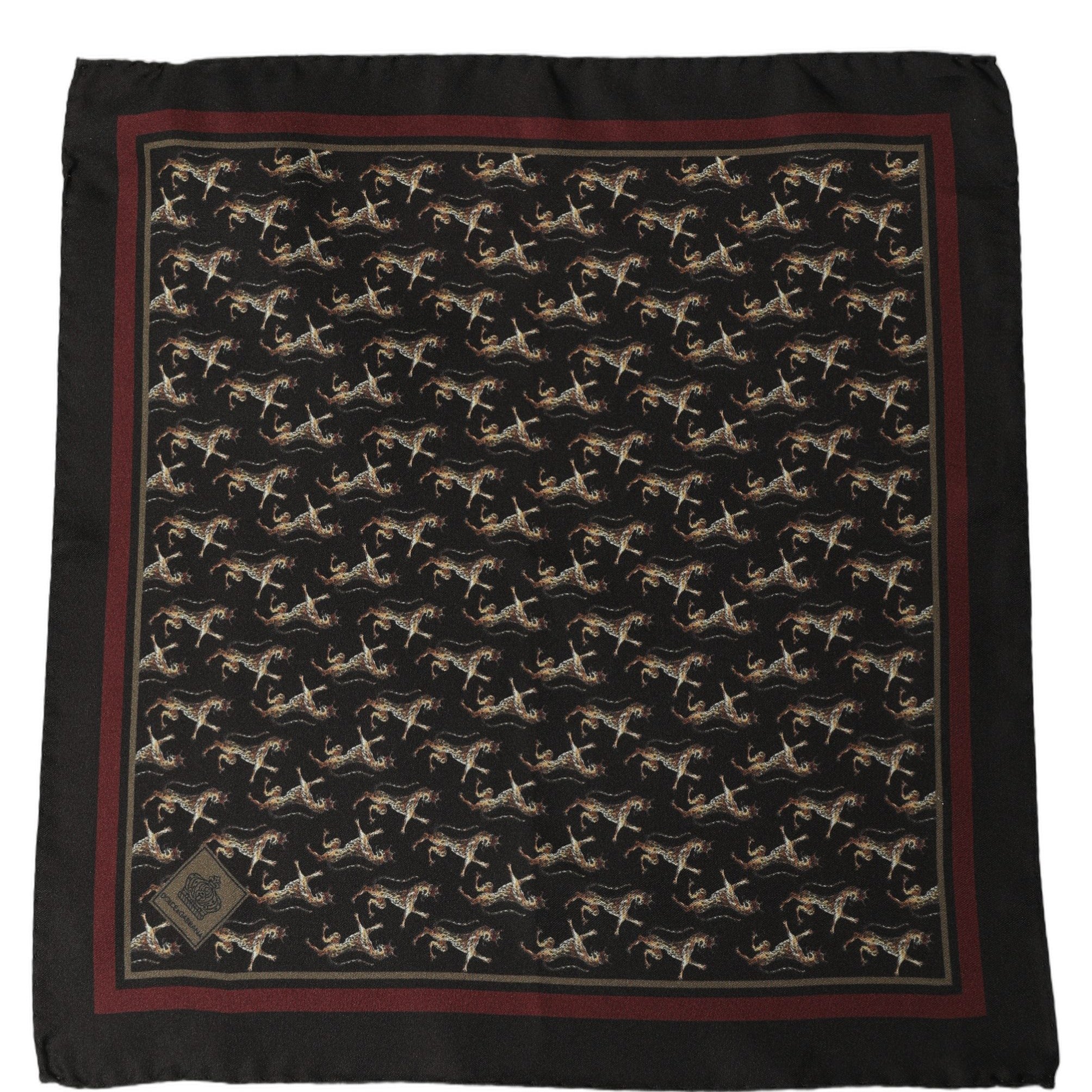 Dolce & Gabbana Black Horse Silk Pocket Square Foulard Scarf Dolce & Gabbana