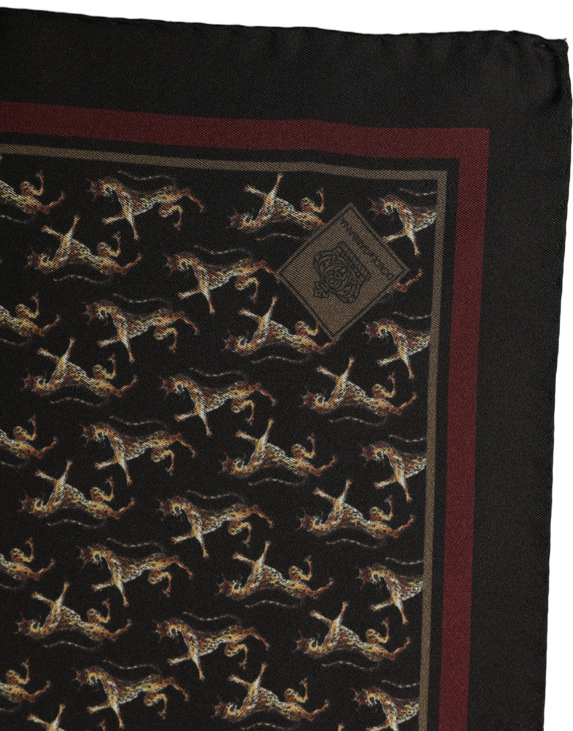 Dolce & Gabbana Black Horse Silk Pocket Square Foulard Scarf Dolce & Gabbana