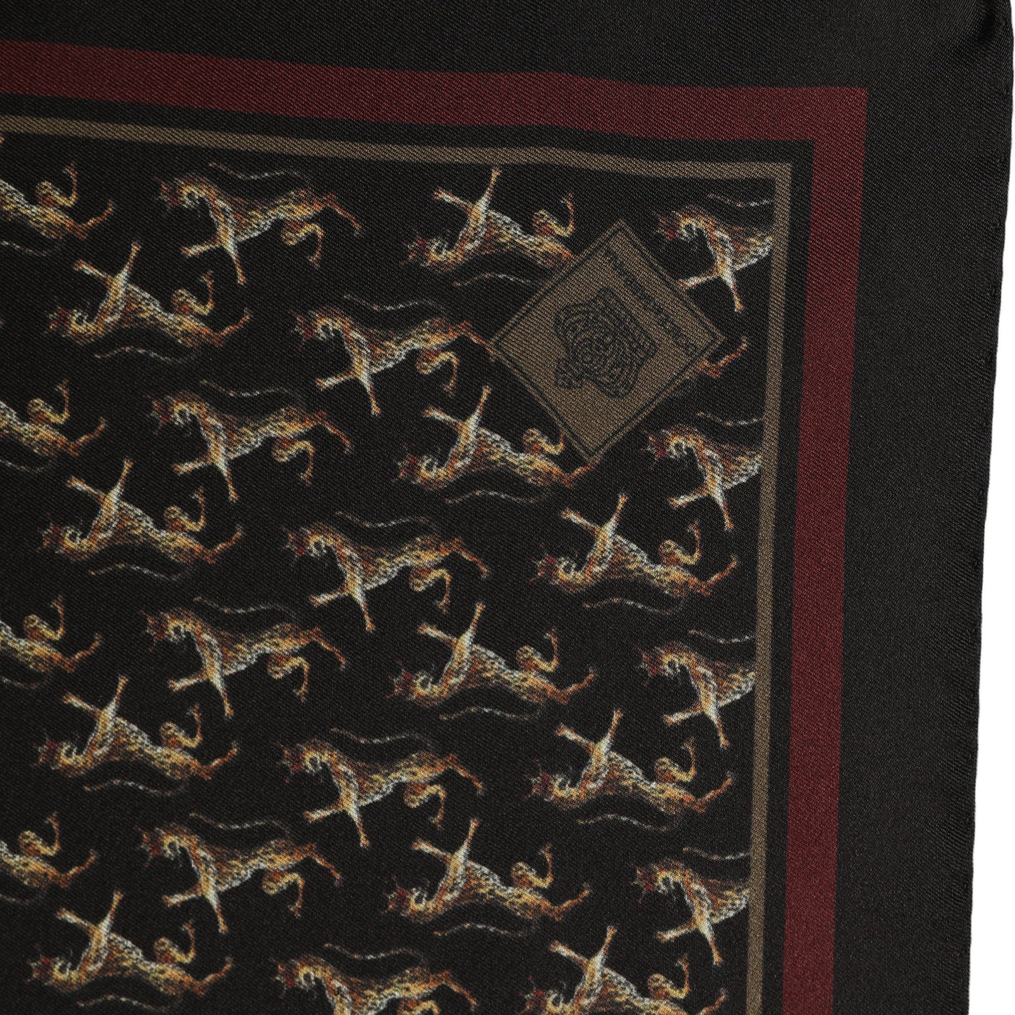 Dolce & Gabbana Black Horse Silk Pocket Square Foulard Scarf Dolce & Gabbana