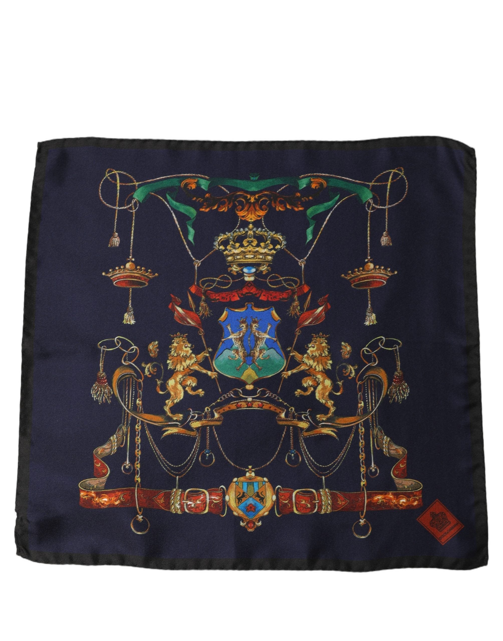 Dolce & Gabbana Navy Blue Heraldic Silk Square Foulard Scarf Dolce & Gabbana