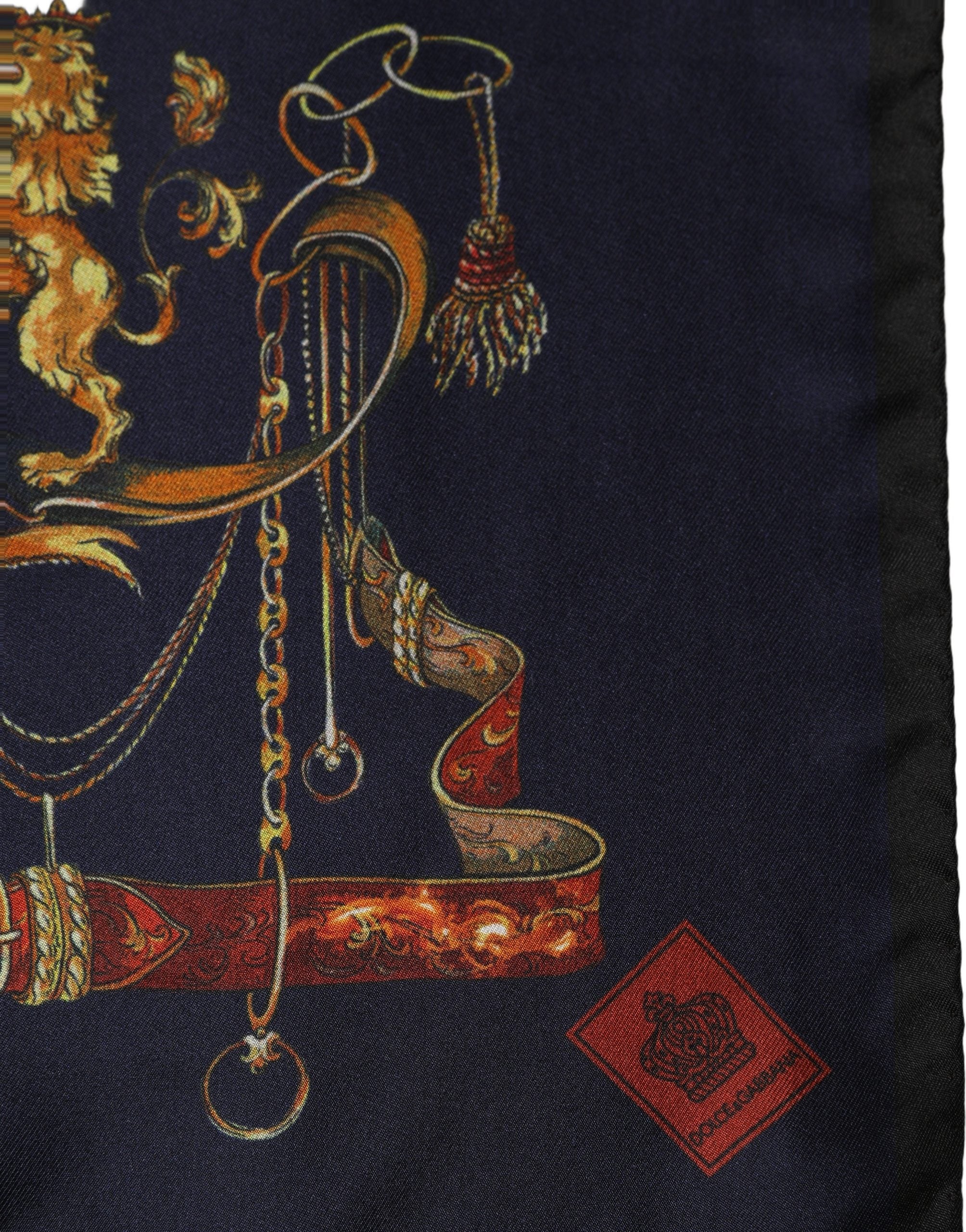 Dolce & Gabbana Navy Blue Heraldic Silk Square Foulard Scarf Dolce & Gabbana