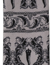 Dolce & Gabbana Gray Baroque Silk Fringed Skinny Foulard Scarf Dolce & Gabbana