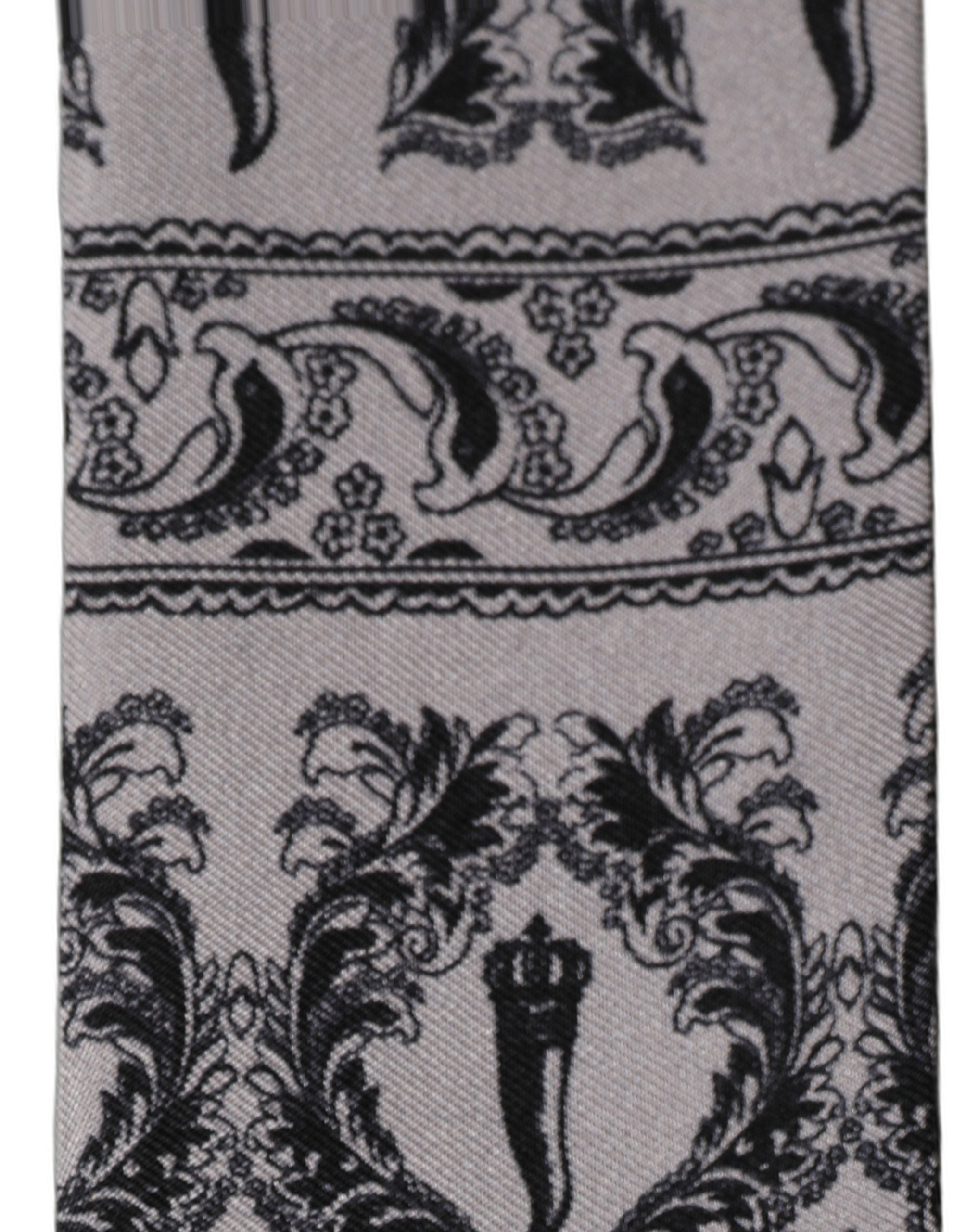 Dolce & Gabbana Gray Baroque Silk Fringed Skinny Foulard Scarf Dolce & Gabbana