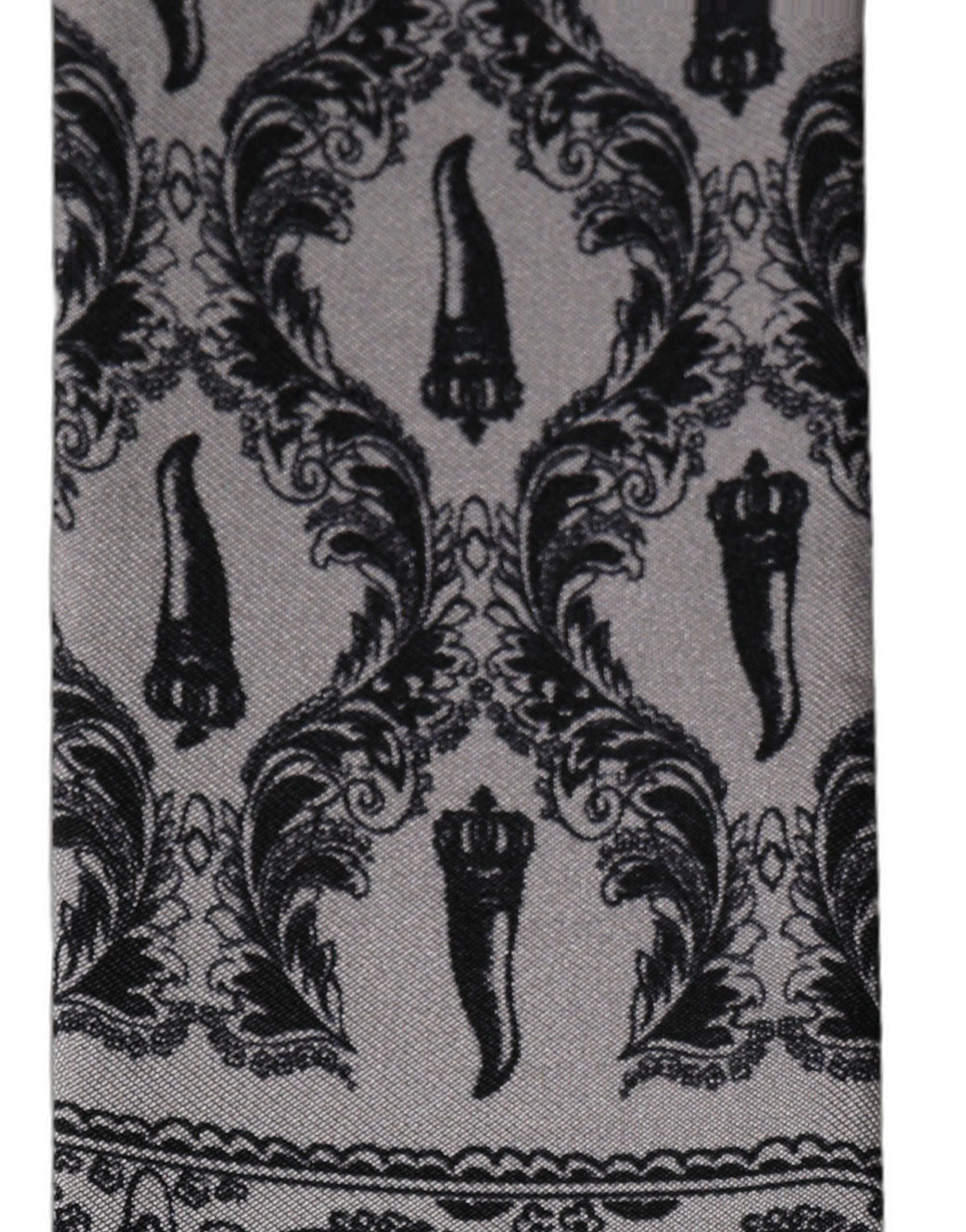 Dolce & Gabbana Gray Baroque Silk Fringed Skinny Foulard Scarf Dolce & Gabbana