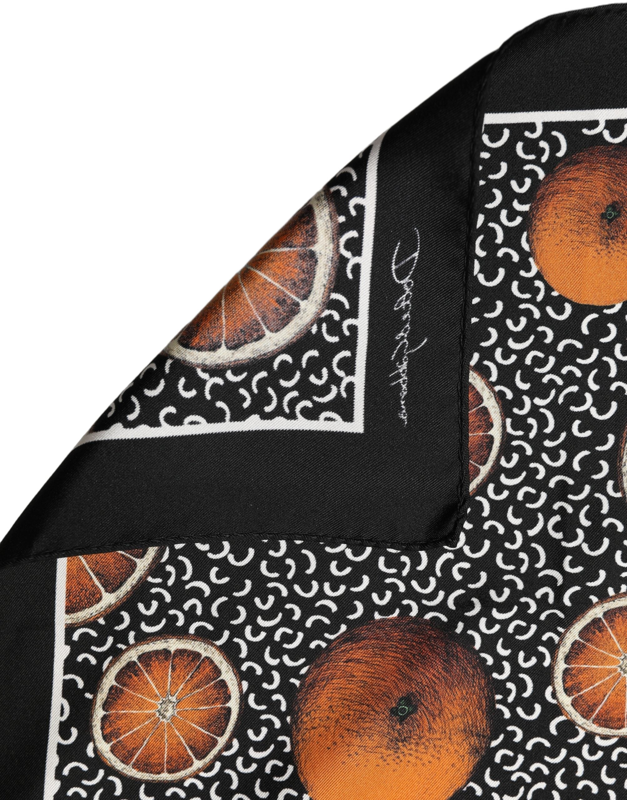 Dolce & Gabbana Black Silk Orange Pocket Square Foulard Scarf Dolce & Gabbana