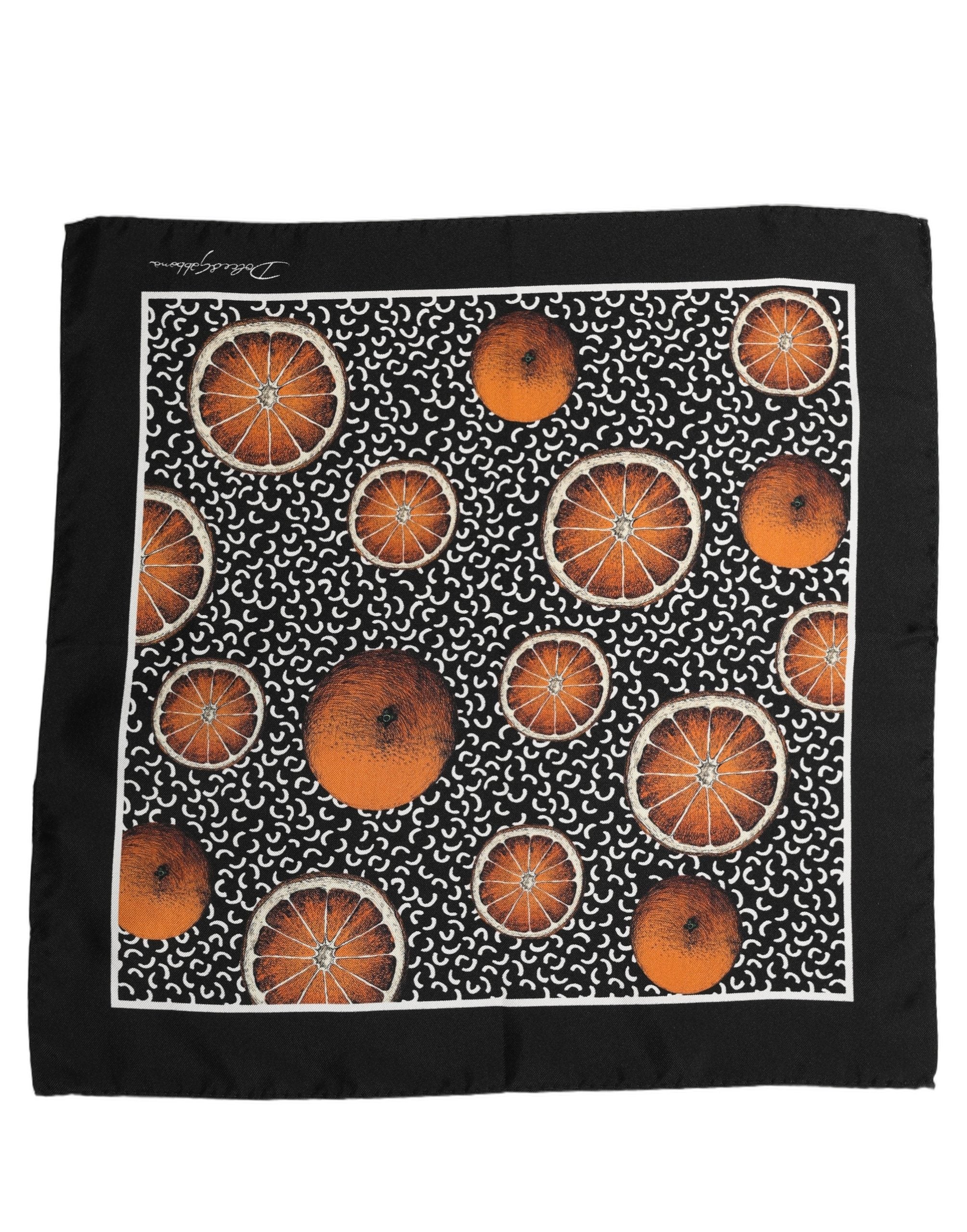Dolce & Gabbana Black Silk Orange Pocket Square Foulard Scarf Dolce & Gabbana
