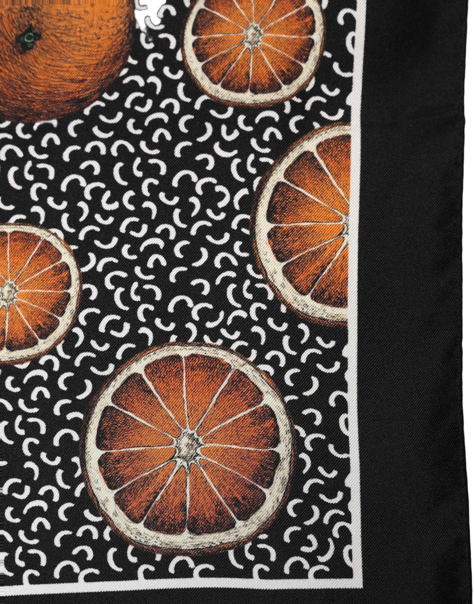 Dolce & Gabbana Black Silk Orange Pocket Square Foulard Scarf Dolce & Gabbana
