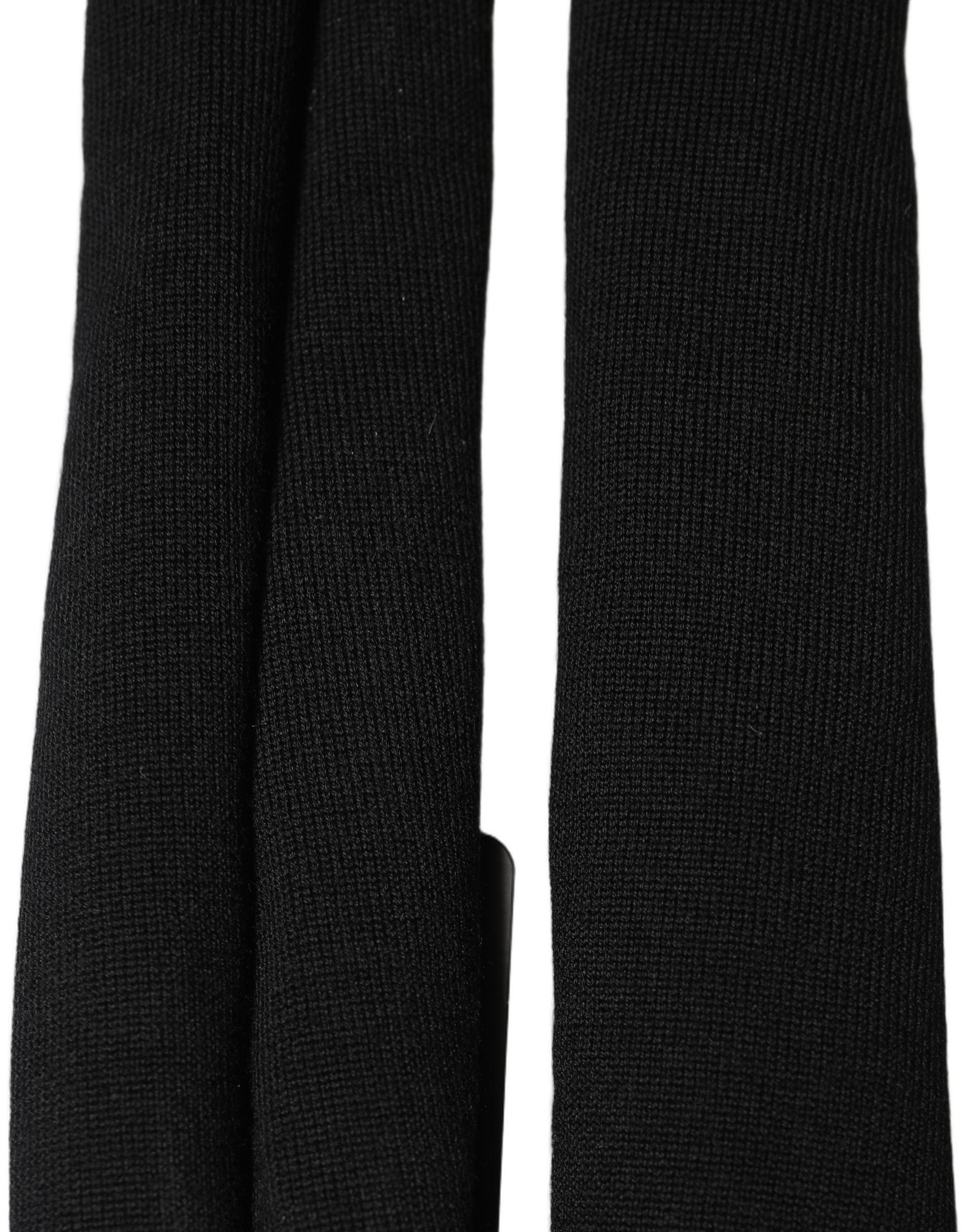 Dolce & Gabbana Men Black Wool Knitted Skinny Foulard Scarf Dolce & Gabbana