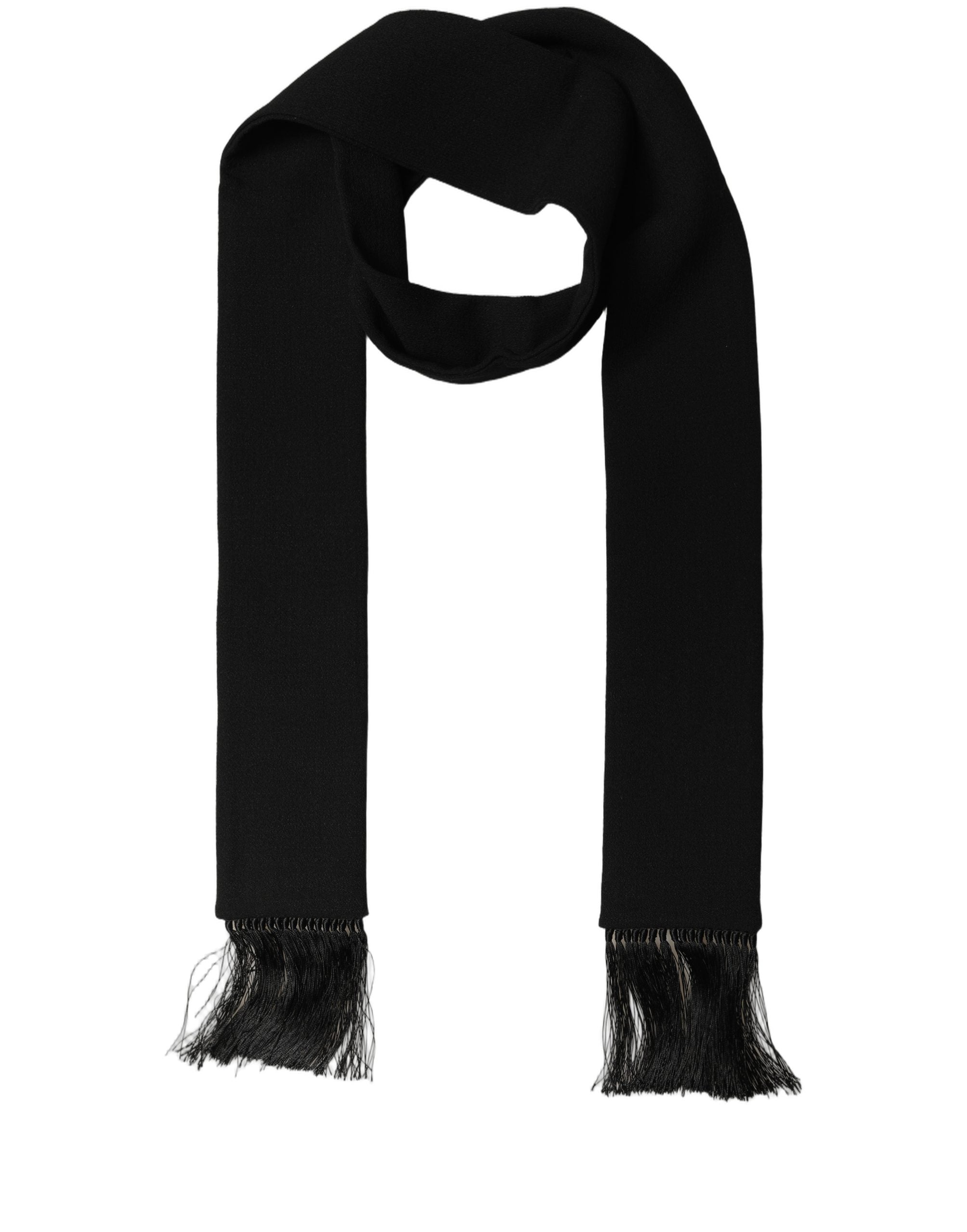 Dolce & Gabbana Men Black Wool Knitted Fringed Foulard Scarf Dolce & Gabbana