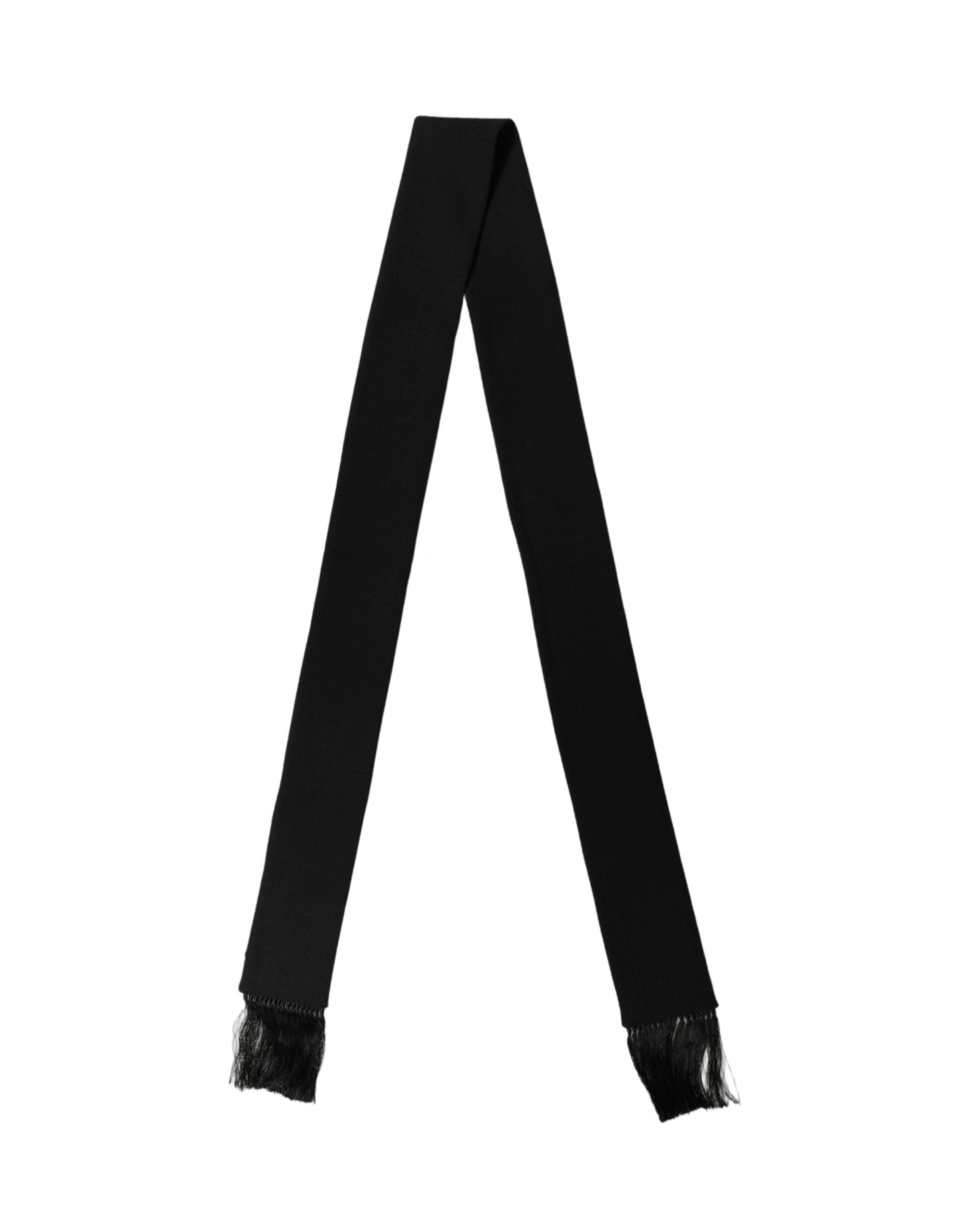 Dolce & Gabbana Men Black Wool Knitted Fringed Foulard Scarf Dolce & Gabbana