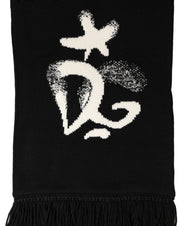 Dolce & Gabbana Black Cashmere Knitted Fringed Foulard Scarf Dolce & Gabbana