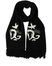 Dolce & Gabbana Black Cashmere Knitted Fringed Foulard Scarf Dolce & Gabbana