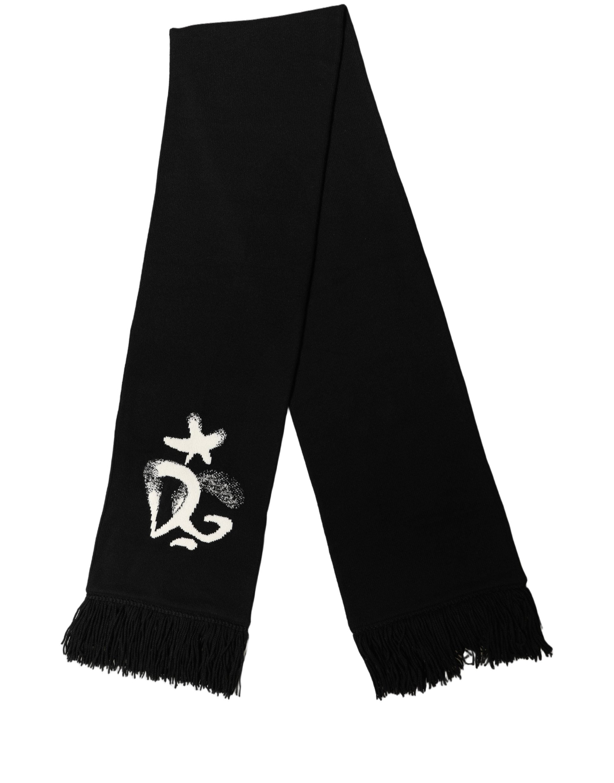 Dolce & Gabbana Black Cashmere Knitted Fringed Foulard Scarf Dolce & Gabbana