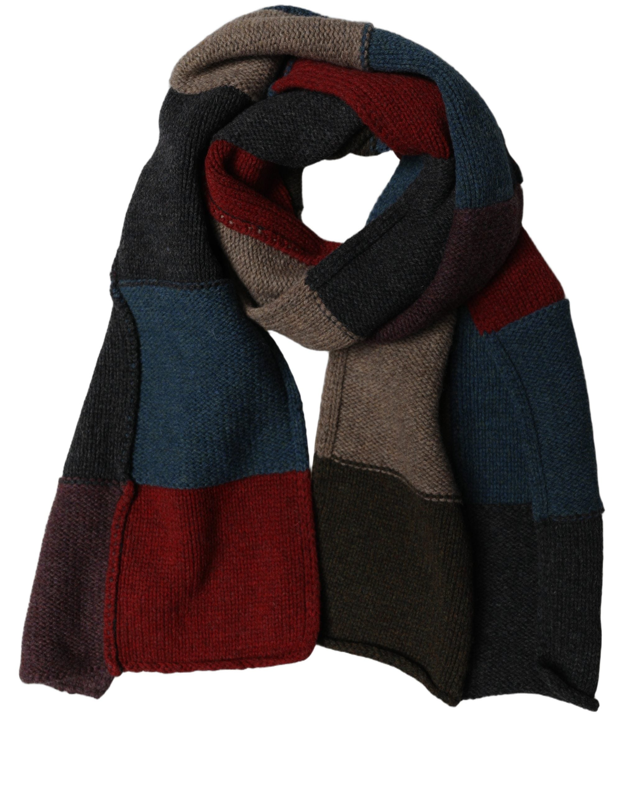 Dolce & Gabbana Multicolor Patchwork Knitted Foulard Scarf Dolce & Gabbana