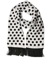 Dolce & Gabbana Black White Polka Dot Fringed Lace Stole Scarf