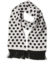Dolce & Gabbana Black White Polka Dot Fringed Lace Stole Scarf Dolce & Gabbana