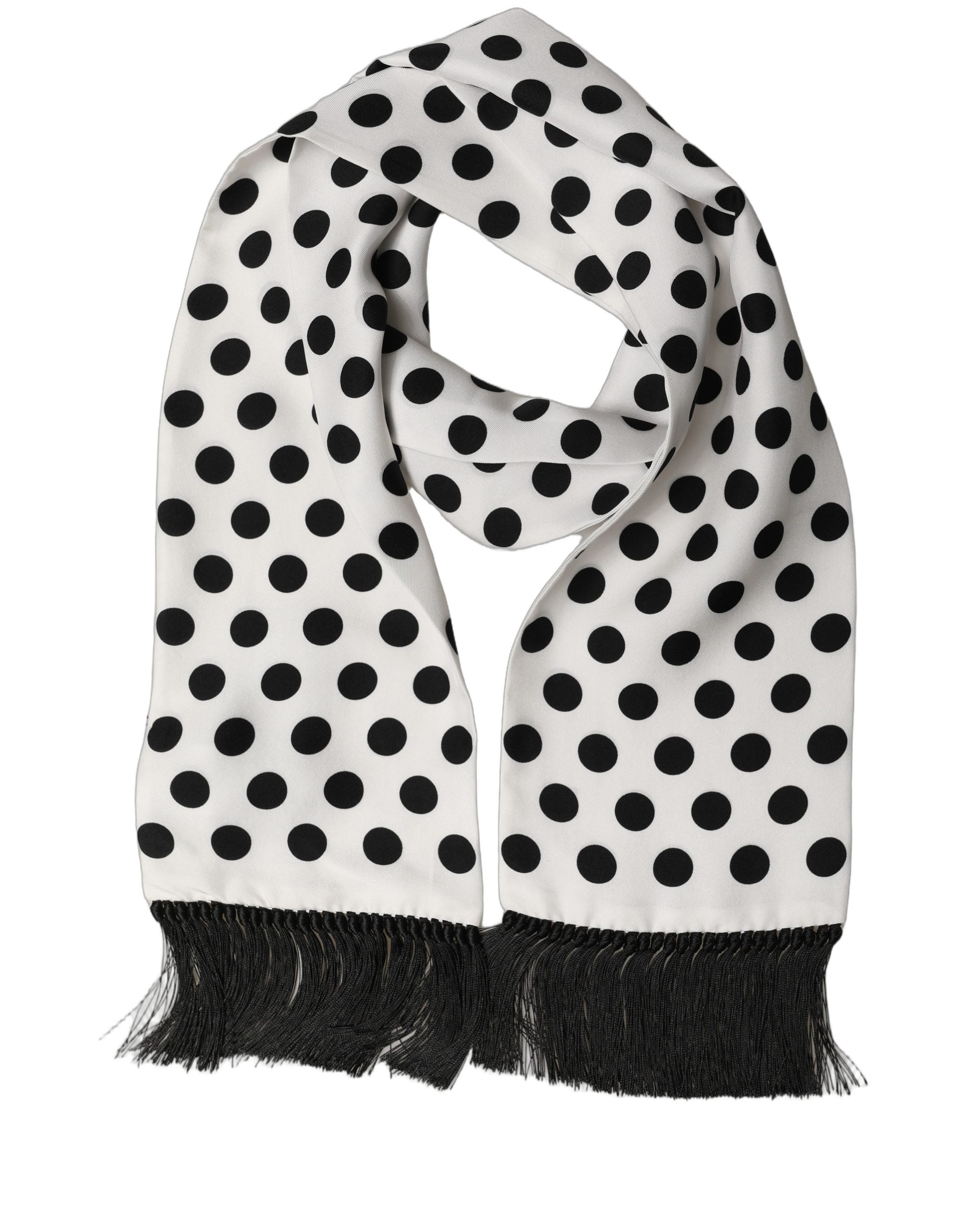 Dolce & Gabbana Black White Polka Dot Fringed Lace Stole Scarf Dolce & Gabbana