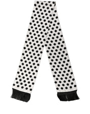Dolce & Gabbana Black White Polka Dot Fringed Lace Stole Scarf Dolce & Gabbana