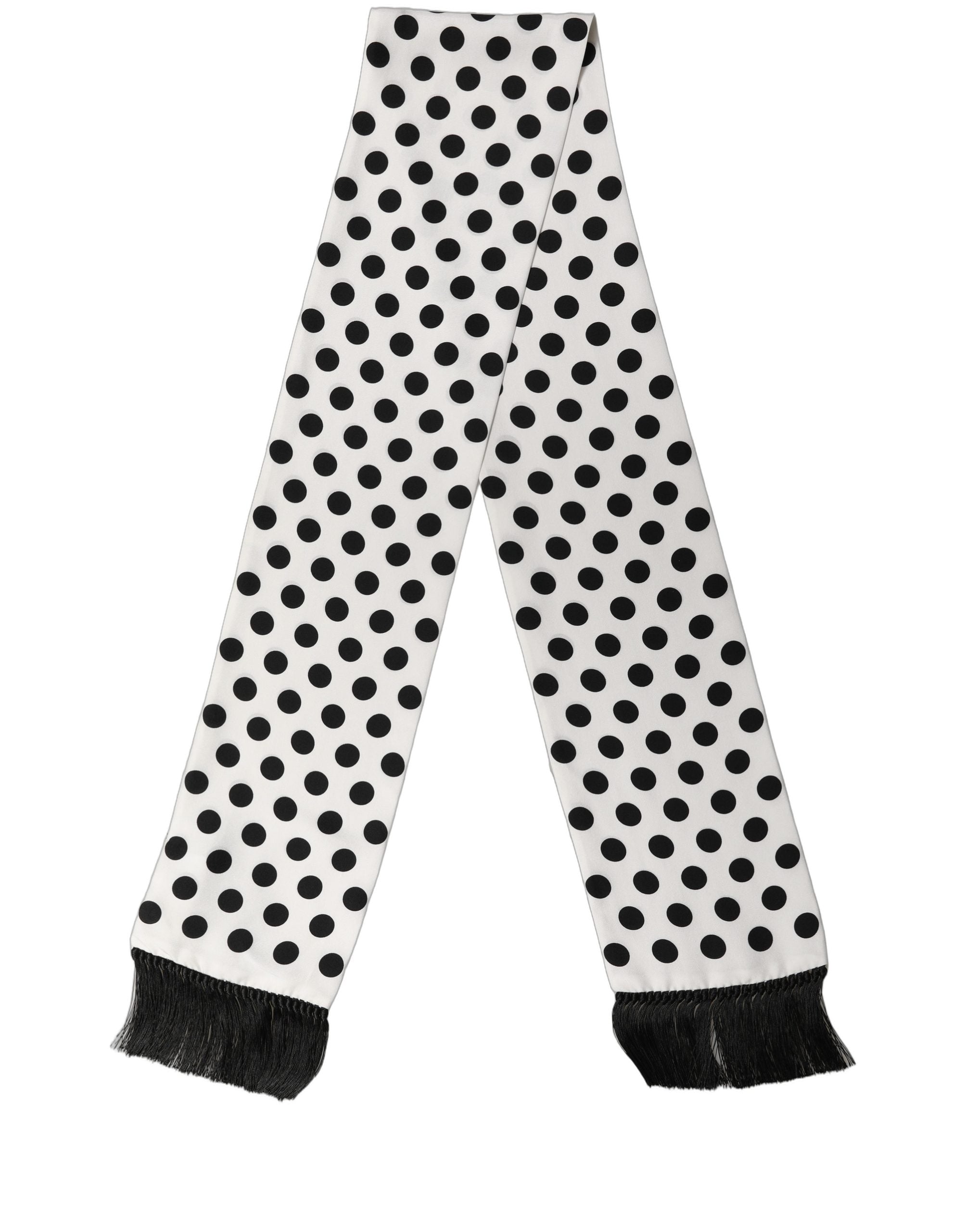 Dolce & Gabbana Black White Polka Dot Fringed Lace Stole Scarf Dolce & Gabbana