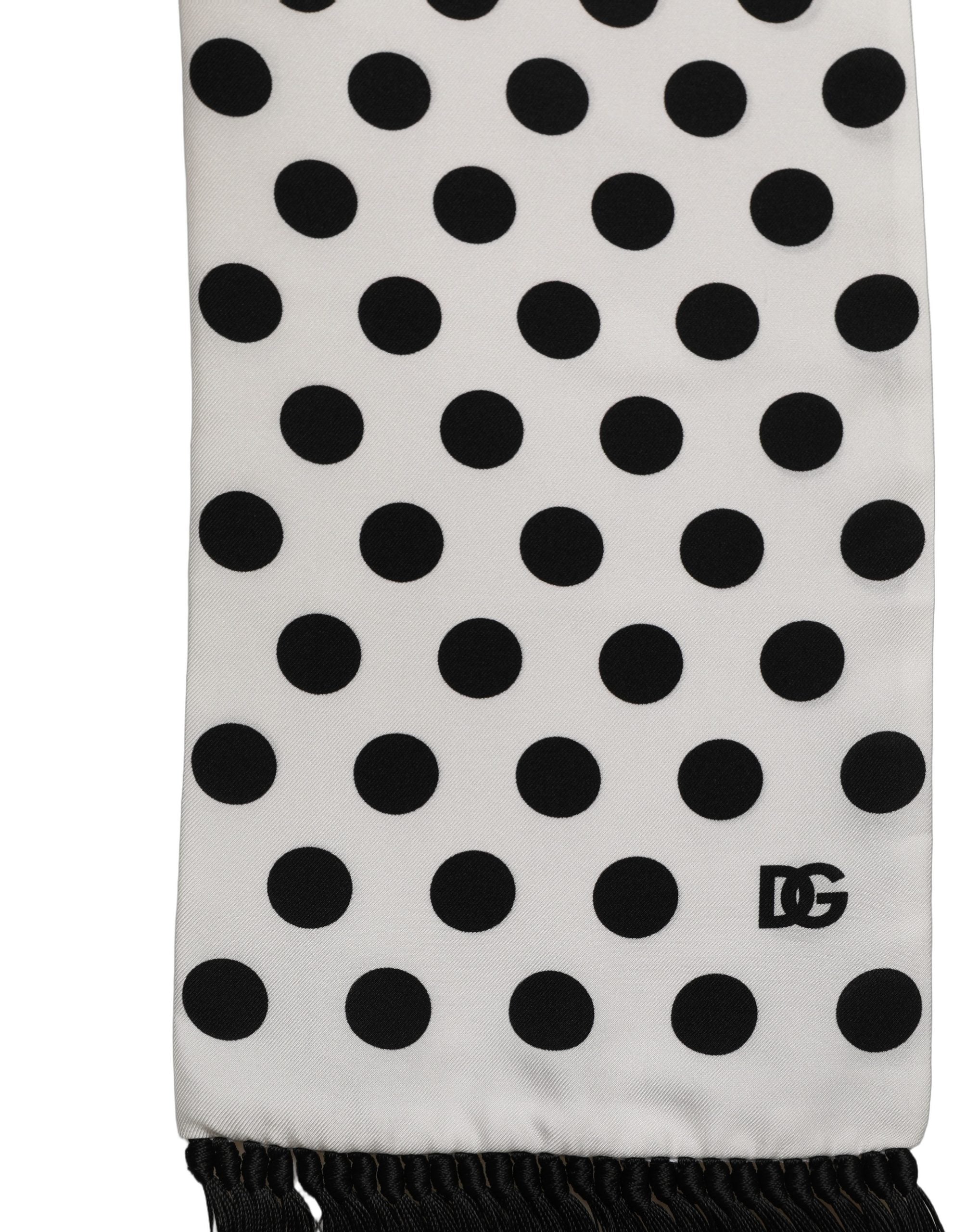 Dolce & Gabbana Black White Polka Dot Fringed Lace Stole Scarf Dolce & Gabbana
