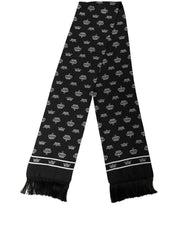 Dolce & Gabbana Black Silk Crown Fringed Neck Shawl Scarf Dolce & Gabbana