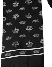 Dolce & Gabbana Black Silk Crown Fringed Neck Shawl Scarf Dolce & Gabbana