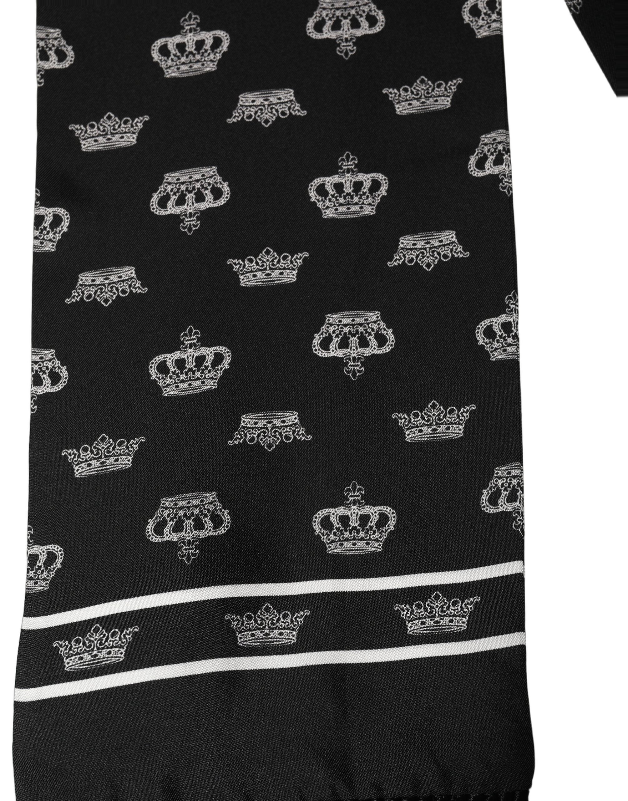 Dolce & Gabbana Black Silk Crown Fringed Neck Shawl Scarf Dolce & Gabbana