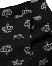 Dolce & Gabbana Black Silk Crown Fringed Neck Shawl Scarf Dolce & Gabbana