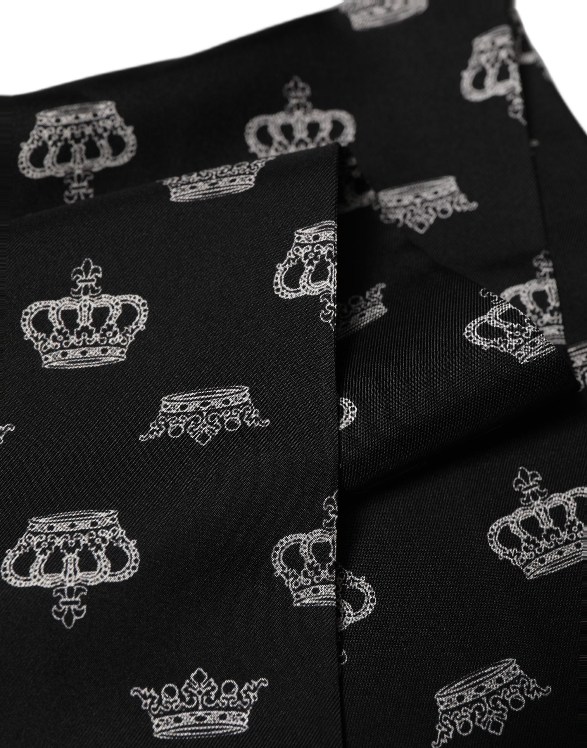 Dolce & Gabbana Black Silk Crown Fringed Neck Shawl Scarf Dolce & Gabbana