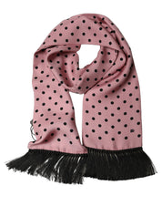 Dolce & Gabbana Pink Polka Dot Silk Fringed Lace Stole Scarf Dolce & Gabbana