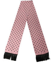 Dolce & Gabbana Pink Polka Dot Silk Fringed Lace Stole Scarf Dolce & Gabbana