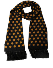 Dolce & Gabbana Men Black Orange Polka Dot Fringed Lace Stole Scarf Dolce & Gabbana