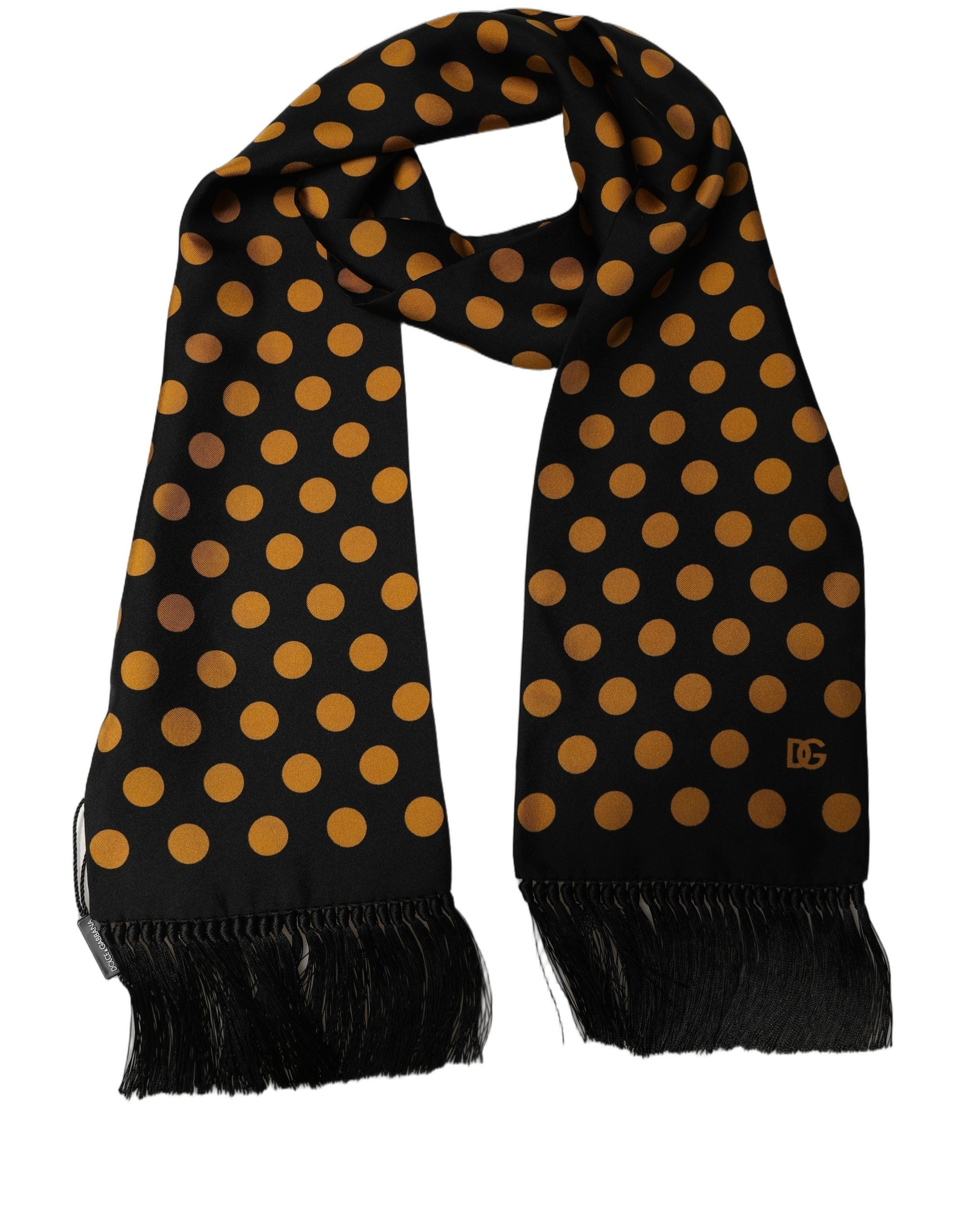 Dolce & Gabbana Men Black Orange Polka Dot Fringed Lace Stole Scarf Dolce & Gabbana