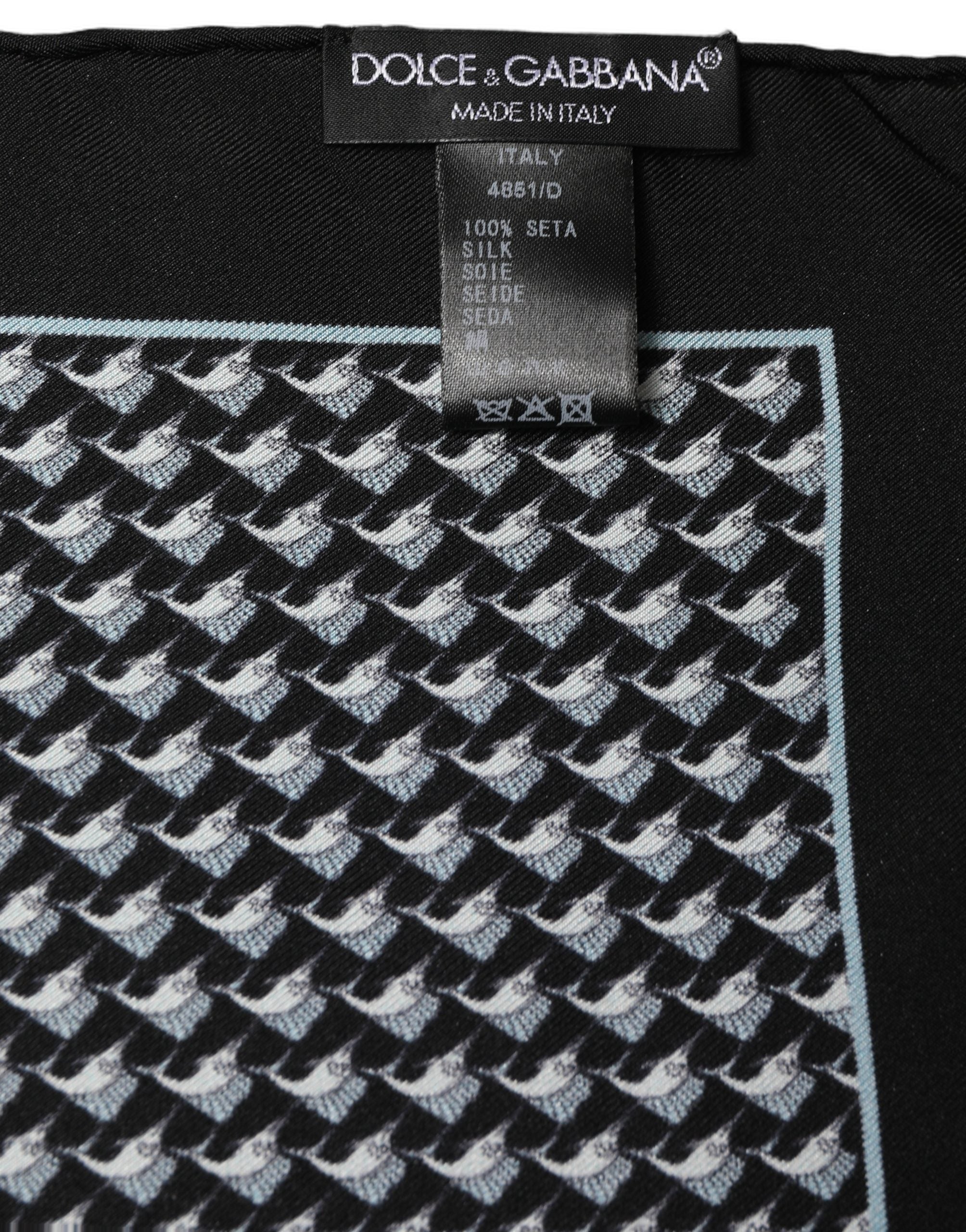 Dolce & Gabbana Black Silk Geometric Handkerchief Pocket Scarf