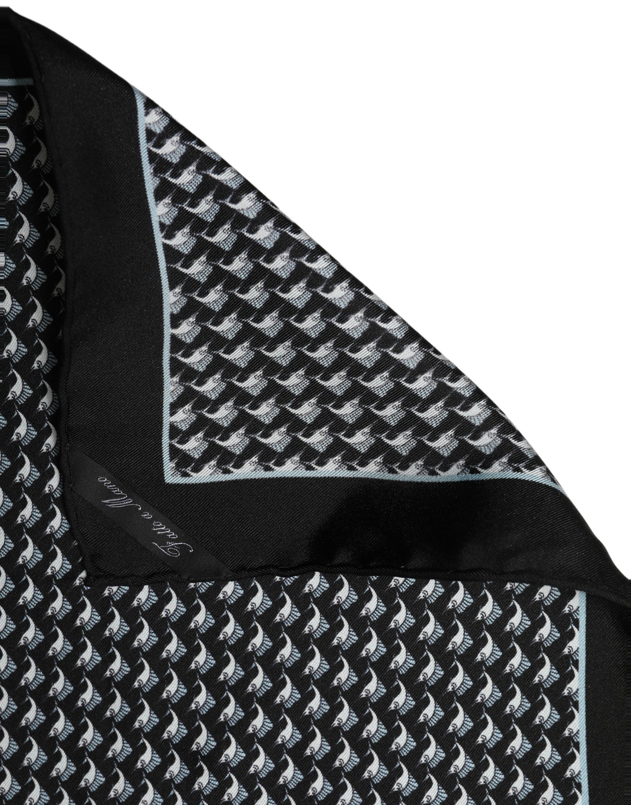 Dolce & Gabbana Black Silk Geometric Handkerchief Pocket Scarf