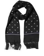 Dolce & Gabbana Black Silk DG Logo Men Fringed Shawl Scarf