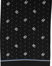 Dolce & Gabbana Black Silk DG Logo Men Fringed Shawl Scarf