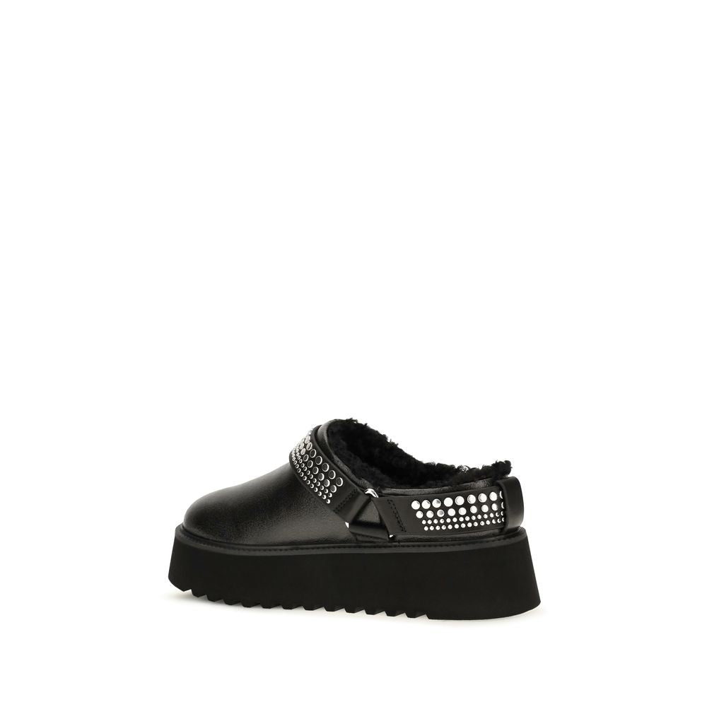 PINKO Black Calf Leather Bos Taurus Clogs PINKO