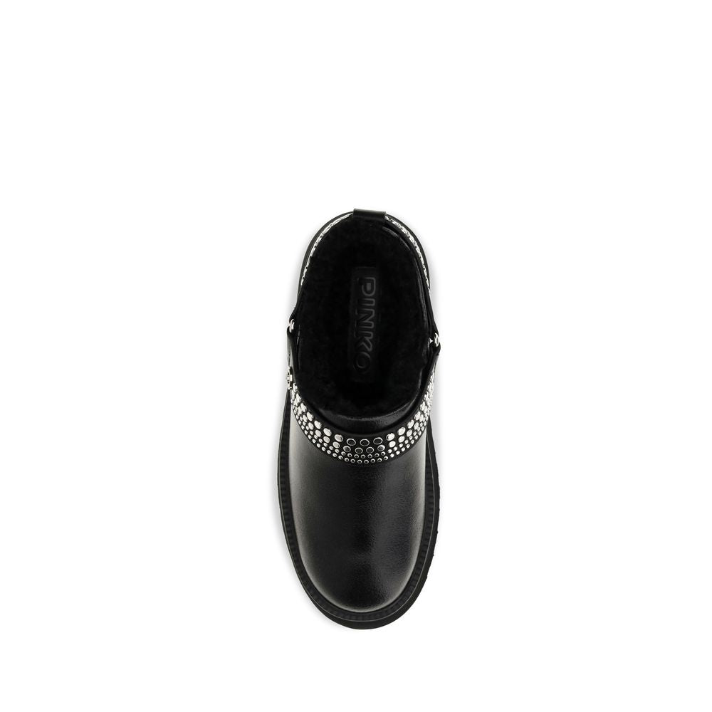 PINKO Black Calf Leather Bos Taurus Clogs PINKO