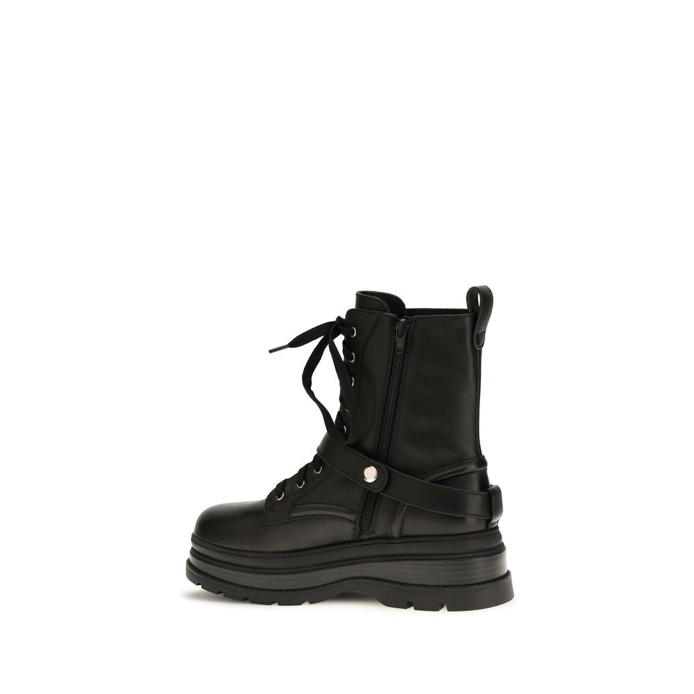 PINKO Black Calf Leather Bos Taurus Lace-Up Boots PINKO