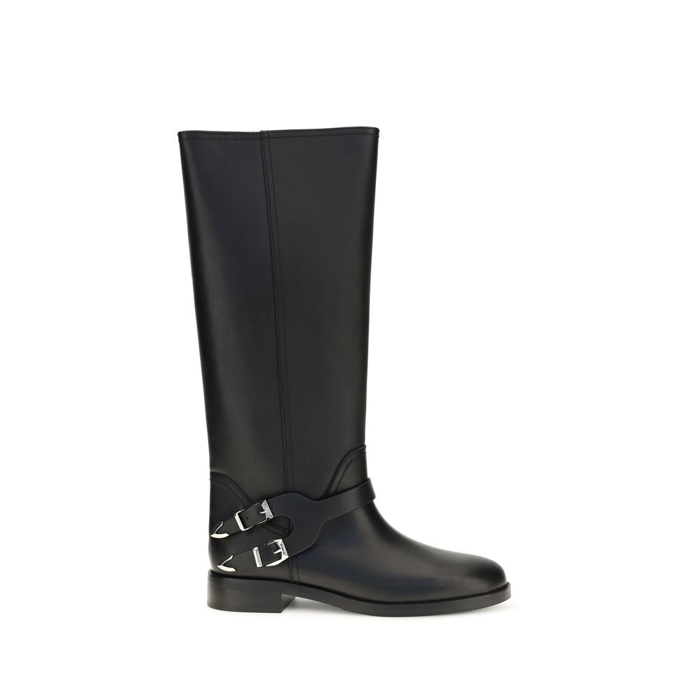 PINKO Black Calf Leather Bos Taurus Flat Boots PINKO