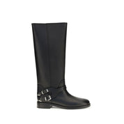 PINKO Black Calf Leather Bos Taurus Flat Boots PINKO