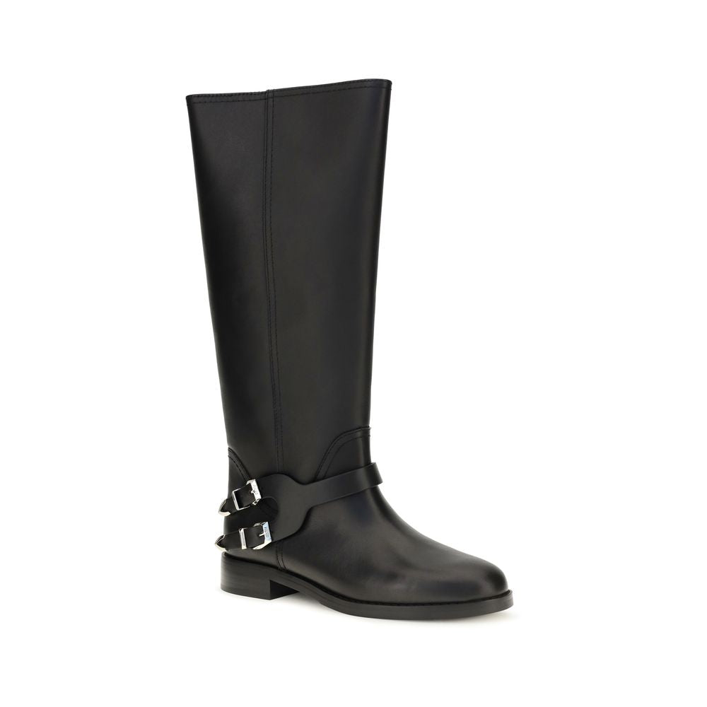 PINKO Black Calf Leather Bos Taurus Flat Boots PINKO