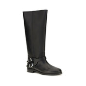 PINKO Black Calf Leather Bos Taurus Flat Boots PINKO
